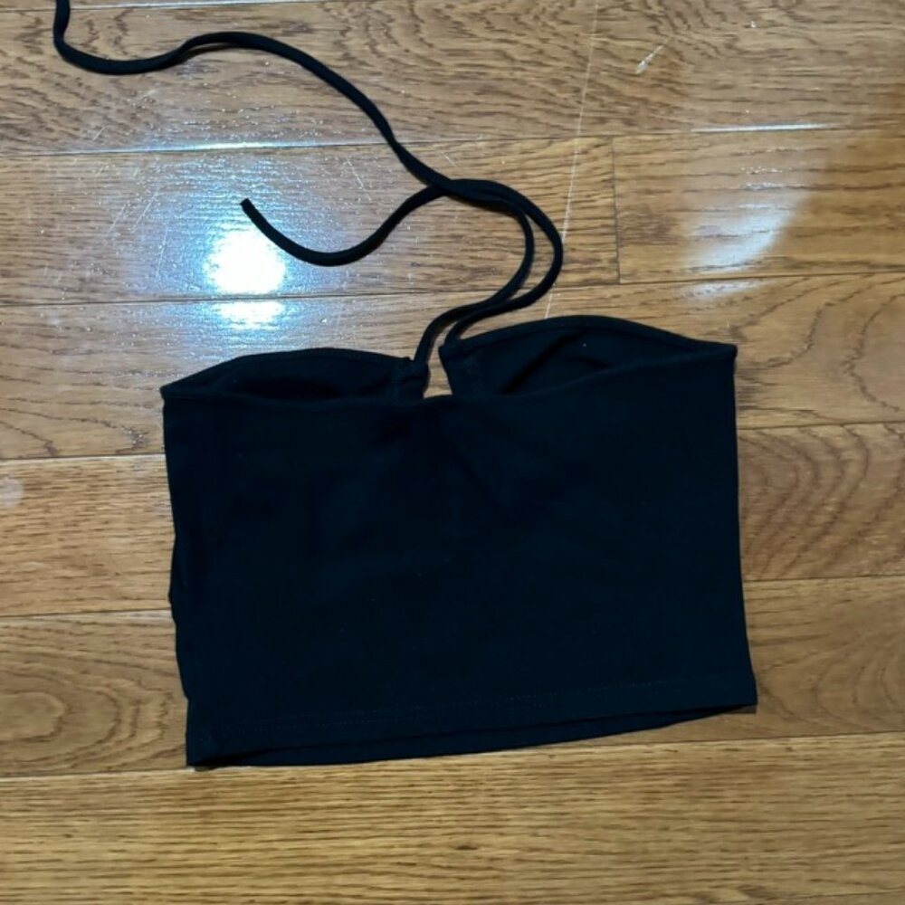 Black Drawstring Crop Top - Picture 3 of 4